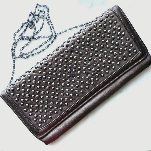 brown studded vegan leather shoulder bag - Picture 1 of 4